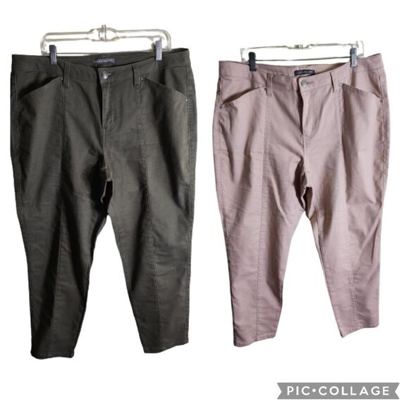 Kate & Mallory Set Of 2 Olive Pale Pink Front Seam Straight Leg Pants Size 18W - Picture 1 of 9